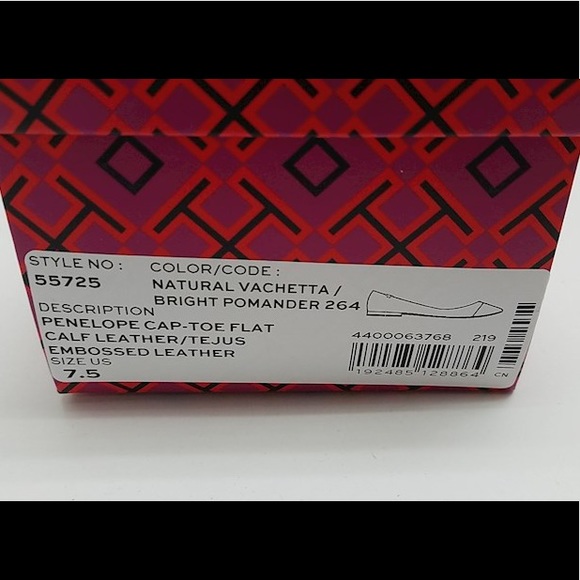 Tory Burch Penelope Cap Toe Flat Natural Vachetta/Bright Pomander Size 7.5 - Picture 9 of 9